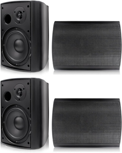 Herdio 6.5 inch 800W Outdoor Bluetooth Speakers Waterproof Wall Mounted Sound System with Multifunctional Amplifier, Powerful Bass & Stereo Sound, Easy to Install, for Patio Deck Porch (2 Pairs Black) - Lot 3293