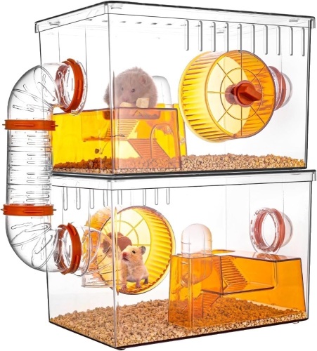 2-Floor Hamster Cages and Small Animal Habitat, Deluxe Hamster Cage with Food Bowl, Water Bottle, Running Wheels, 2-Layer Small Pet House for Dwarf Hamsters, Mice, Gerbils - Lot 3295