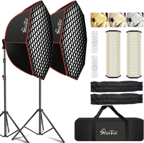 Softbox Photography Lighting Kit,37" Octange Softbox Lighting Kit with Honeycomb Grid 110W 2700K-6500K 11000Lux Dimmable LED Prismatic Lamp and Remote Control, Lighting for Video Recording - Lot 3297