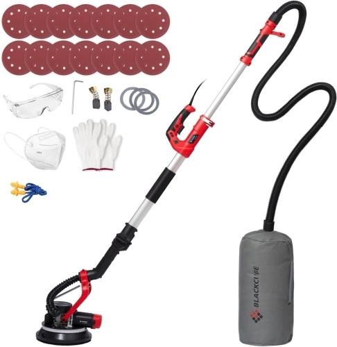 Blackcube Drywall Sander, 880W Electric Drywall Sander with Vacuum Dust Collection, Popcorn Ceiling Removal Tool 5 Variable Speed 1000-2100RPM with LED Lights, 14 Pcs Sanding discs - Lot 3303