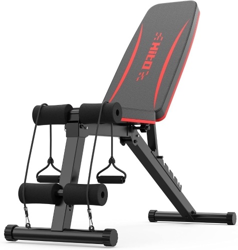 HITOSPORT Adjustable Weight Bench for Full Body Exercise, Foldable Strength Training Bench Press with Resistance Bands for Home Gym & Body Workout Newly Upgraded - Lot 3306