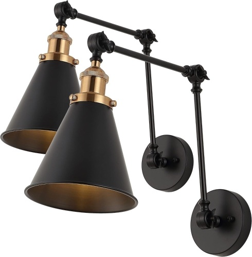 JONATHAN Y JYL7462A-SET2 Rover 7" Farmhouse Industrial Adjustable Arm Metal LED Wall Sconce Rustic Bohemian 2700K 4W Bulb for Entryway Lobby Kitchen Bathroom Bedroom Hallway, Black (Set of 2) - Lot 3319