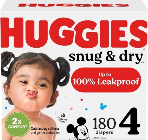 Huggies Size 4 Diapers, Snug & Dry Baby Diapers, Size 4 (22-37 lbs), 180 Count (6 Packs of 30), Packaging May Vary - Lot 3322