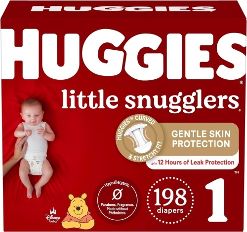 Huggies Size 1 Diapers, Little Snugglers Diapers, Size 1 (8-14 lbs), 198 Ct (6 packs of 33) - Lot 3324