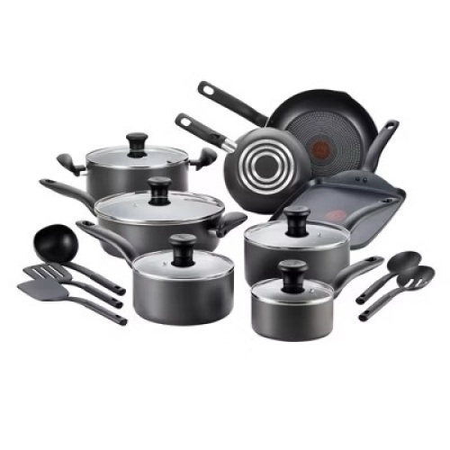 T-fal 18pc Initiatives Nonstick Cookware Set Black - Lot 3332