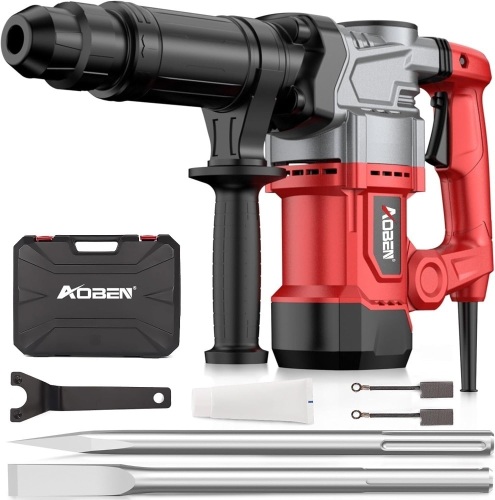 AOBEN SDS-MAX Demolition Jack Hammer Concrete Breaker, Demo Chipping Hammer, 1500W Electric Jackhammer, with Vibration Control and Safety Clutch, Includes Tool Case, Chisels - Lot 3334