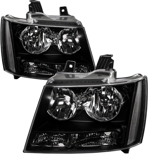 Black Housing Headlight Assembly Compatible with 2007-2014 Chevy Avalanche Suburban Tahoe,Clear Driver and Passenger Side Lamps - Lot 3336