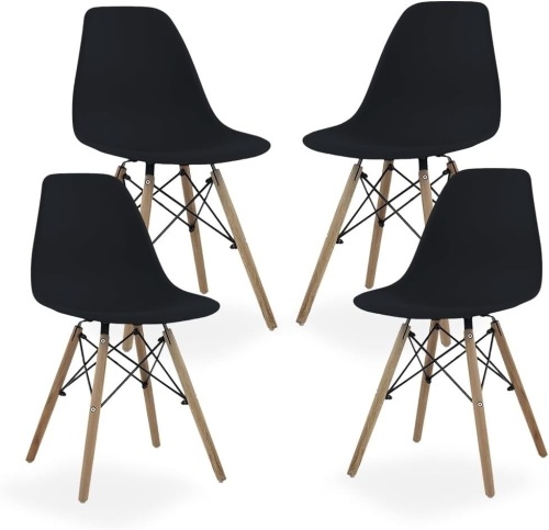 Dining Room Chairs | Modern Style | Wooden Legs | Weight Capacity: 211 lbs. | Shell | Set of 4 (Black) - Lot 3337