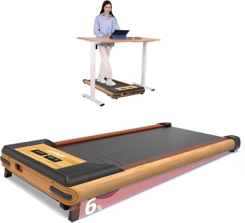 Walking Pad with Incline, Under Desk Treadmills - Grain of Wood Walking Jogging Machine for Home and Office, 2 in 1 Desk Walking Treadmill with Incline - Lot 3339