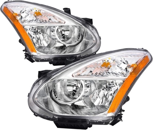 Headlights Assembly for 2008 2009 2010 2011 2012 2013 Nissan Rogue, 2014-2015 Nissan Rogue Select Headlight Headlamp Pair, Chrome Housing Amber Corner - Lot 3343