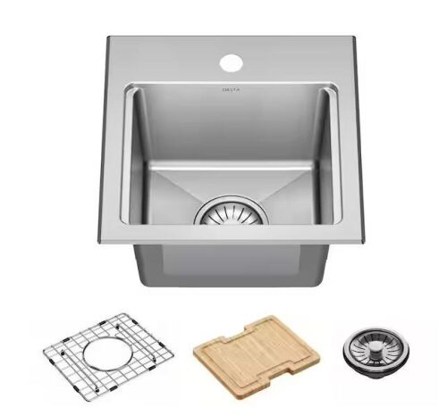 Delta Emery 15 in. Drop-In/Undermount Single Bowl 18 Gauge Stainless Steel Kitchen Workstation Sink with Accessories - Lot 21