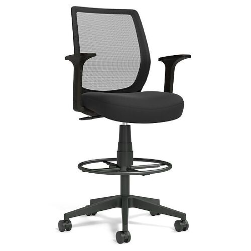 Staples Essentials Fabric Drafting Stool with Backrest and Footrest - Lot 101
