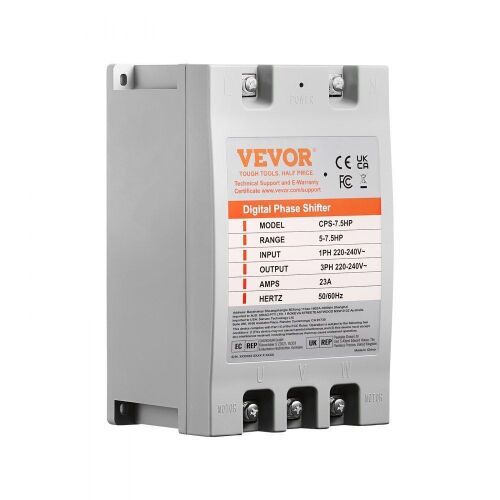 VEVOR 7.5HP 23A 220V Single Phase to 3 Phase Converter, Digital Phase Shifter for Residential & Light Commercial Use, 220V-240V Input/Output  - Lot 131