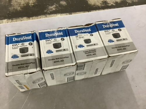 Lot of (1) Duravent DuraBlack 6 in. Trim Collar, (3) DVL 6 in. Chimney Adapter with Trim, & (4) DVL 6 in. Adapter Section - Lot 143