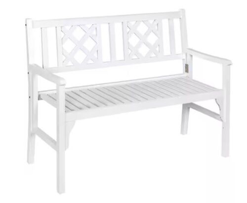 Foldable 2-Seater White Wood Patio Bench - Lot 251