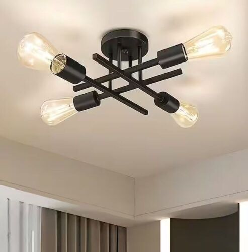 16 In. Black Farmhouse Semi-Flush Mount Modern Sputnik Chandelier  - Lot 268
