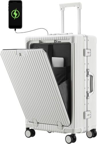 Versatile Aluminum Frame Carry-On Luggage with USB Charging Port, 20"  - Lot 312