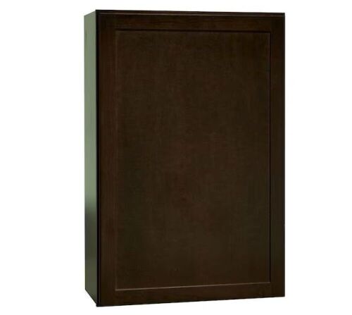  Hampton Bay Shaker 24 in. W x 12 in. D x 36 in. H Assembled Wall Kitchen Cabinet in Java - Lot 445