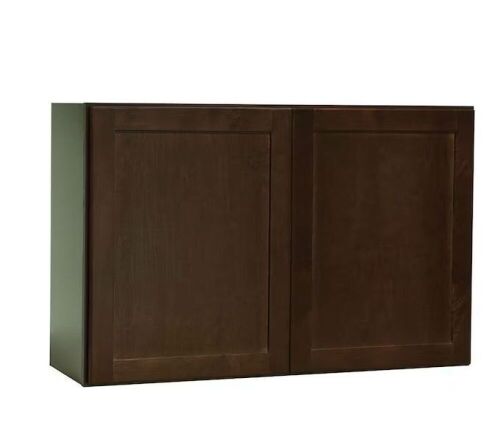 Hampton Bay Shaker 36 in. W x 12 in. D x 24 in. H Assembled Wall Bridge Kitchen Cabinet in Java with Shelf - Lot 446