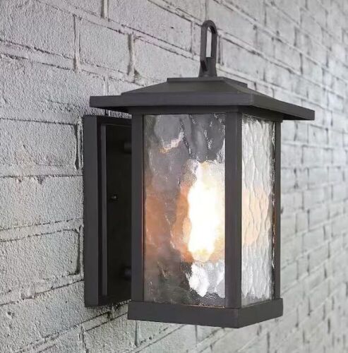 Modern Black Outdoor Wall Sconce with Waterglass Shade, 1-Light  - Lot 449