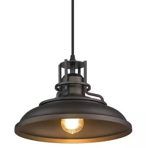 1-Light Farmhouse Vintage Oil Rubbed Bronze Finish Barn Pendant Light with Metal Shade  - Lot 450
