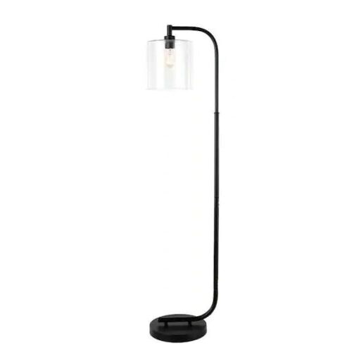 Hampton Bay Cline 62.5 in. 1-Light Black Floor Lamp with Clear Glass Lamp Shade   - Lot 452