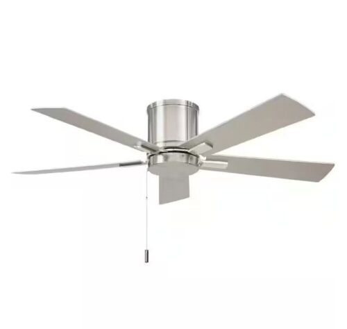 Hampton Bay Grantway 48 in. Indoor/Covered Outdoor Brushed Nickel Low Profile Ceiling Fan Without Light with Pull Chain Included  - Lot 545