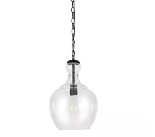 Meyer&Cross Verona 1-Light Blackened Bronze Pendant with Seeded Glass Shade - Lot 547