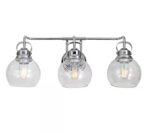 Jonathan Y Shirley 24 in. 3-Light Metal/ Bubbled Glass Chrome Vanity Light  - Lot 551