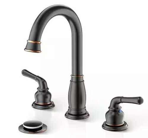 Oil Rubbed Bronze 8 inch Widespread 2-Handle 3 Hole Bathroom Sink Faucet with Valve and Metal Pop-Up Drain Assembly  - Lot 840