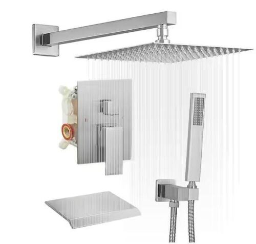 Single-Handle 3-Spray 10 in. Shower Head Tub and Shower Faucet 2.5 GPM in Brushed Nickel Valve Included - Lot 850
