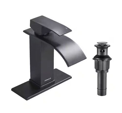FORIOUS Single Handle Single Hole Bathroom Faucet with Drain Assembly in Black  - Lot 856