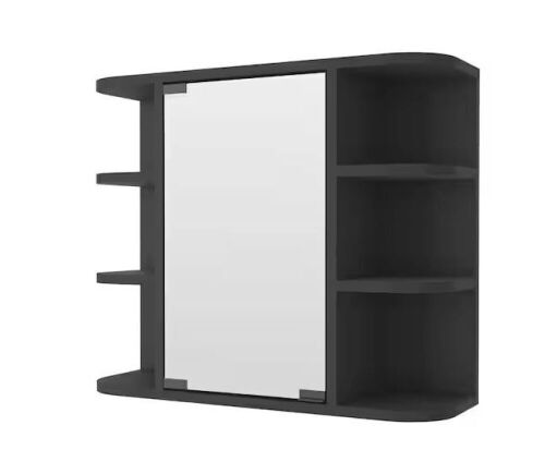 Black Multipurpose Wall Surface Mount Bathroom Medicine Cabinet with Mirror, 23.6 in. W x 19.6 in. H  - Lot 33