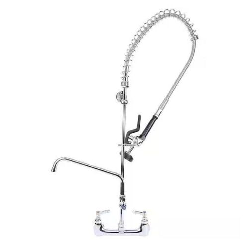 Commercial Restaurant Pull Down 2-Handle Wall Mount Pre-Rinse Spray Utility Kitchen Faucet in Polished Chrome  - Lot 99