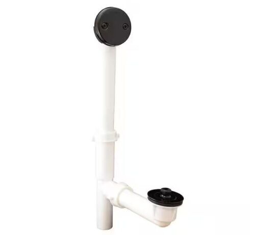 Lift and Turn White Plastic Tubular 2-Hole Bath Waste and Overflow Tub Drain Full Kit in Black - Lot 365