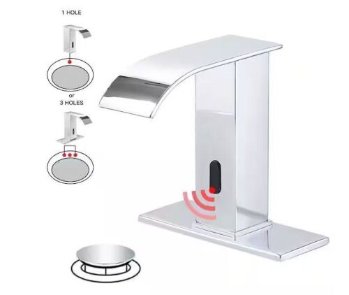  Battery Powered Touchless Single Hole Bathroom Faucet Sensor Deck Mount with Drain Kit in Polished Chrome  - Lot 430