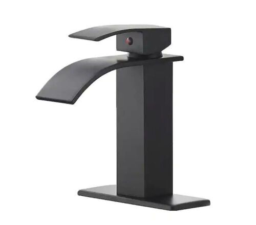 Waterfall Single Hole Single-Handle Low-Arc Bathroom Faucet with Supply Line in Matte Black  - Lot 434