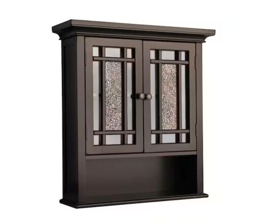 Windsor 22 in. W x 24 in. H x 7 in. D Bathroom Storage Wall Cabinet with Mosaic Glass in Espresso - Lot 437