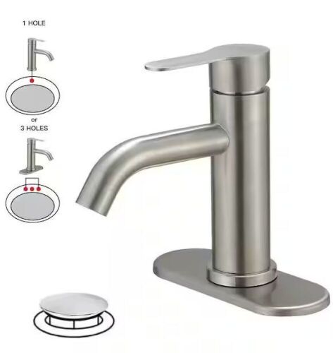 Single Hole Single-Handle Bathroom Faucet in Brushed Nickel  - Lot 627