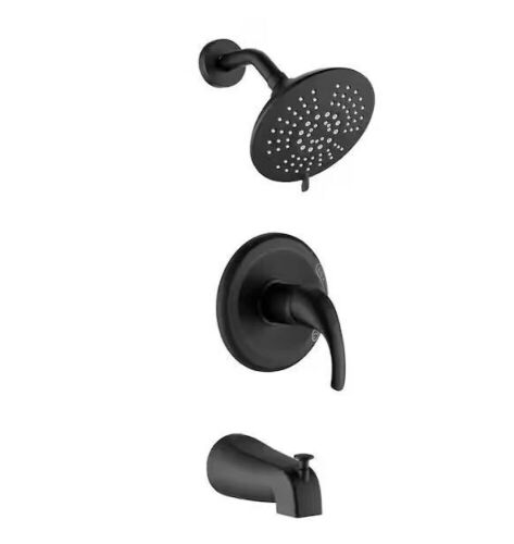 Single-Handle 5-Spray Patterns with 2.2 GPM 6 in. Wall Mount Shower System Tub and Shower Faucet Set in Matte Black - Lot 632