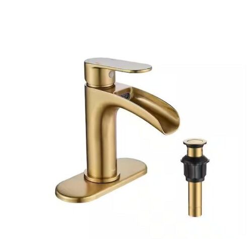 FORIOUS Waterfall Single Handle Bathroom Faucet with Metal Pop-up Drain in Gold  - Lot 636