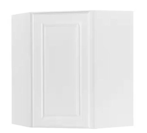 Hampton Bay Hampton 24 in. W x 12 in. D x 30 in. H Assembled Diagonal Corner Wall Kitchen Cabinet in Satin White - Lot 471