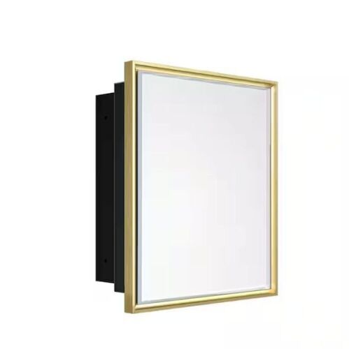 Rectangular Gold Aluminum Alloy Framed Recessed/Surface Mount Medicine Cabinet with Mirror, 26 in. W x 30 in. H - Lot 93