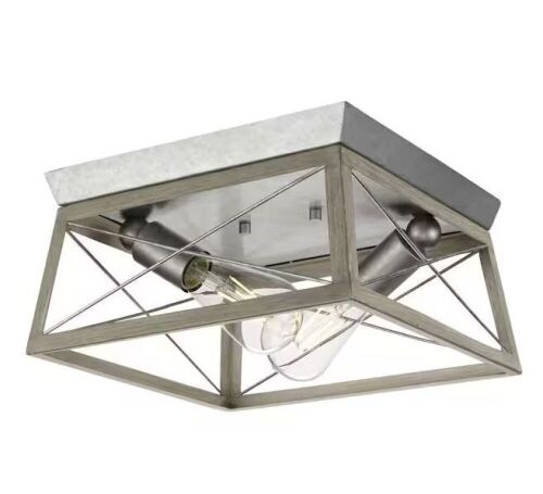 Progress Lighting Briarwood Collection 2-Light Bleached Oak Kitchen Farmhouse Ceiling Light Flush Mount - Lot 368