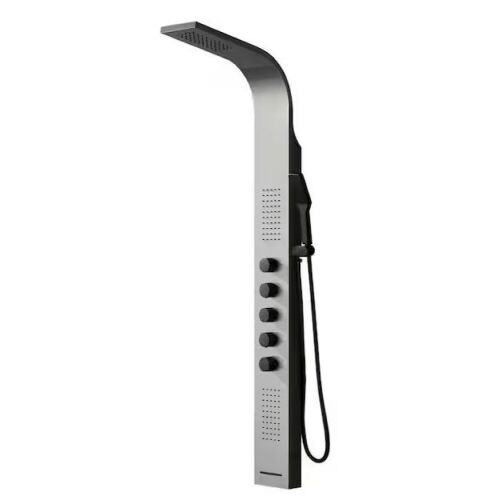 2-Jet Modern Shower Panel Tower System with Rainfall Shower Head, Tub Spout and Shower Wand in Black Nickel  - Lot 75