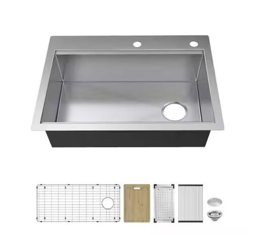 Glacier Bay Professional Zero Radius 36 in. Drop-In Single Bowl 16 Gauge Stainless Steel Workstation Kitchen Sink with Accessories - Lot 34