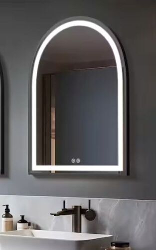 Arched Framed LED Anti-Fog Dimmable Wall Mount Bathroom Vanity Mirror in Black, 24 in. W x 31 in. H - Lot 74