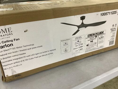 Home Decorators Collection Marlon 66 in. Smart Indoor Natural Iron Ceiling Fan with Adjustable White LED with Remote - Lot 828