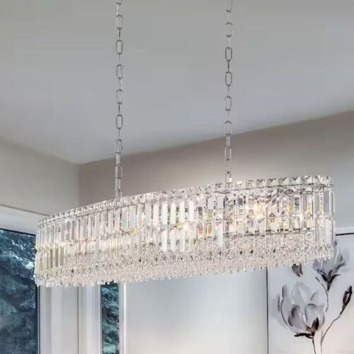 Orillia Modern 10-Light Dimmable Chrome Geometric Crystal Chandelier  - Lot 830