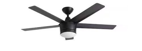 Home Decorators Collection Merwry 48 in. Integrated LED Indoor Matte Black Ceiling Fan with Light Kit and Remote Control - Lot 429